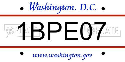 1BPE07 District Of Columbia License Plate