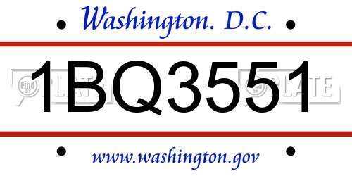 1BQ3551 District Of Columbia License Plate