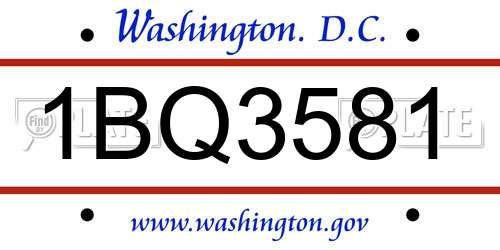 1BQ3581 District Of Columbia License Plate