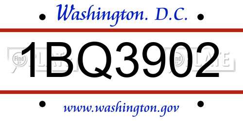 1BQ3902 District Of Columbia License Plate