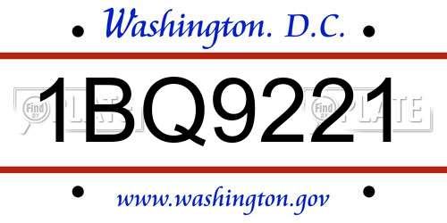1BQ9221 District Of Columbia License Plate