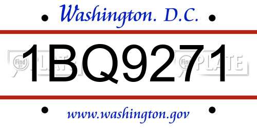 1BQ9271 District Of Columbia License Plate