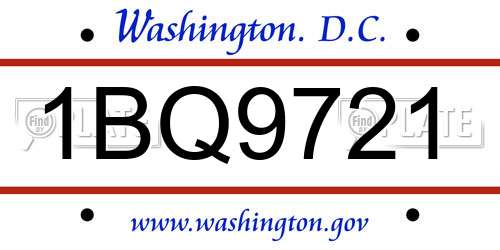 1BQ9721 District Of Columbia License Plate