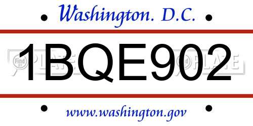 1BQE902 District Of Columbia License Plate