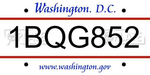 1BQG852 District Of Columbia License Plate