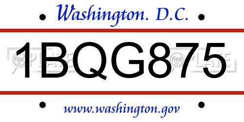 1BQG875 District Of Columbia License Plate