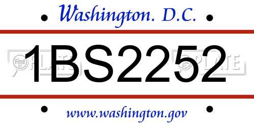 1BS2252 District Of Columbia License Plate