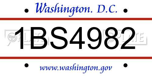 1BS4982 District Of Columbia License Plate