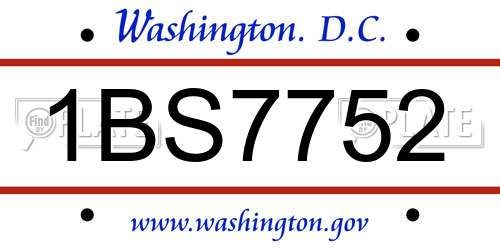 1BS7752 District Of Columbia License Plate