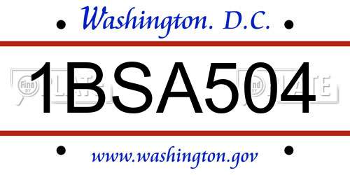 1BSA504 District Of Columbia License Plate