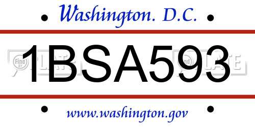 1BSA593 District Of Columbia License Plate