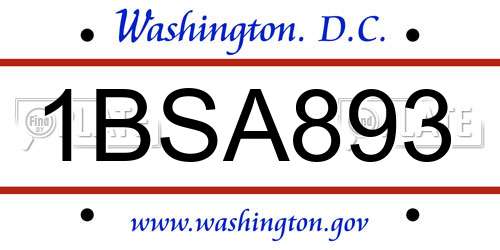 1BSA893 District Of Columbia License Plate