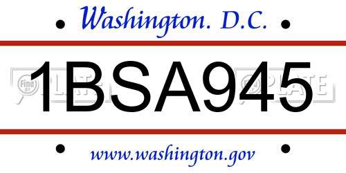 1BSA945 District Of Columbia License Plate