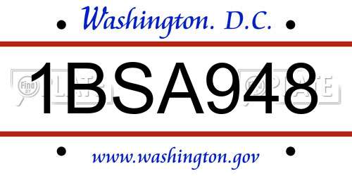 1BSA948 District Of Columbia License Plate