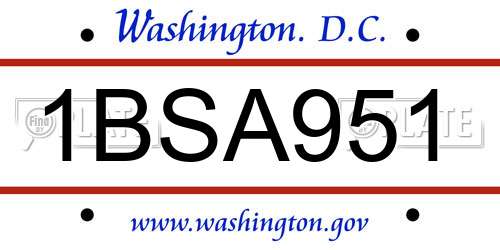 1BSA951 District Of Columbia License Plate