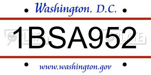 1BSA952 District Of Columbia License Plate
