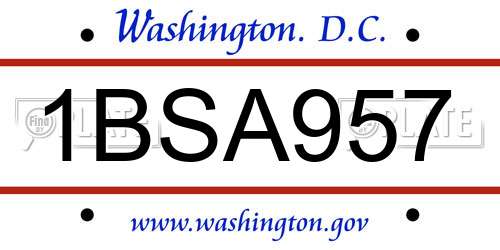 1BSA957 District Of Columbia License Plate