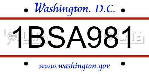 1BSA981 District Of Columbia License Plate