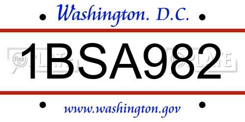 1BSA982 District Of Columbia License Plate