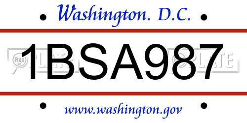 1BSA987 District Of Columbia License Plate