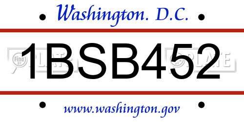 1BSB452 District Of Columbia License Plate