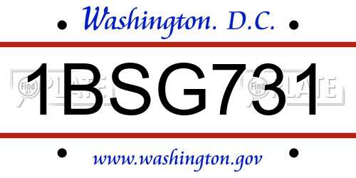 1BSG731 District Of Columbia License Plate