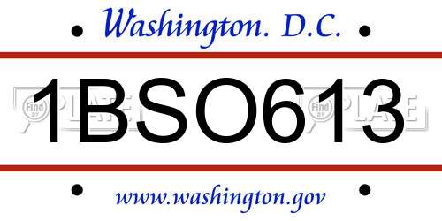 1BSO613 District Of Columbia License Plate
