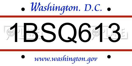 1BSQ613 District Of Columbia License Plate