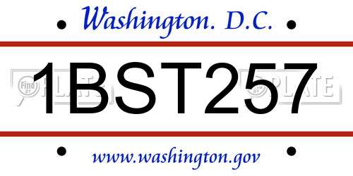 1BST257 District Of Columbia License Plate