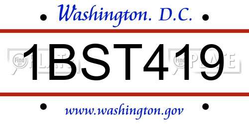 1BST419 District Of Columbia License Plate
