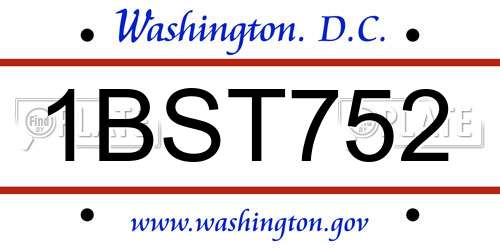 1BST752 District Of Columbia License Plate