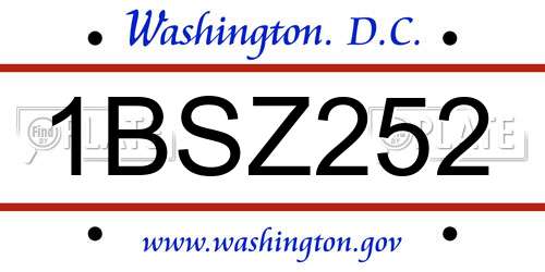1BSZ252 District Of Columbia License Plate