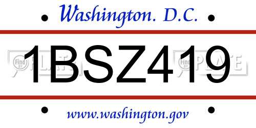 1BSZ419 District Of Columbia License Plate