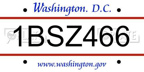 1BSZ466 District Of Columbia License Plate