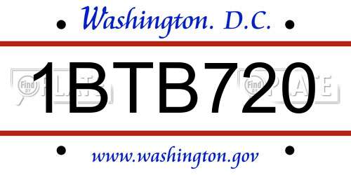 1BTB720 District Of Columbia License Plate