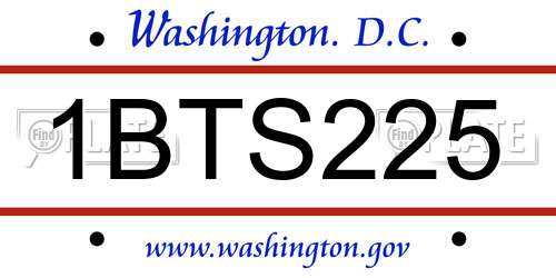 1BTS225 District Of Columbia License Plate