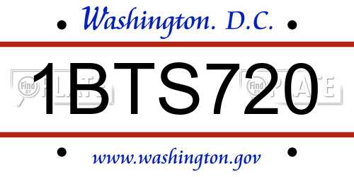 1BTS720 District Of Columbia License Plate