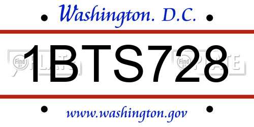 1BTS728 District Of Columbia License Plate