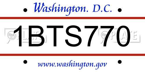 1BTS770 District Of Columbia License Plate