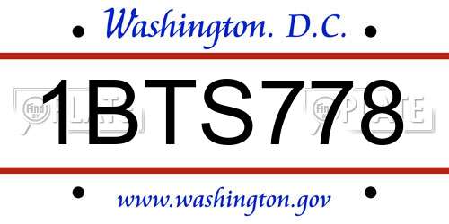 1BTS778 District Of Columbia License Plate