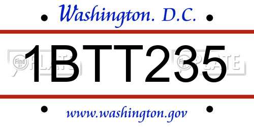 1BTT235 District Of Columbia License Plate