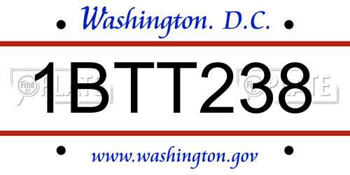1BTT238 District Of Columbia License Plate