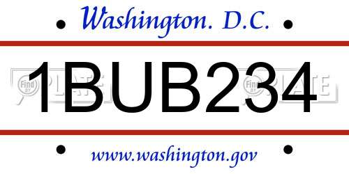 1BUB234 District Of Columbia License Plate