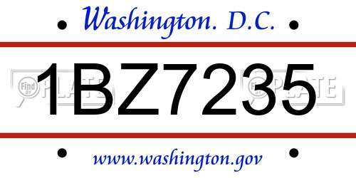 1BZ7235 District Of Columbia License Plate