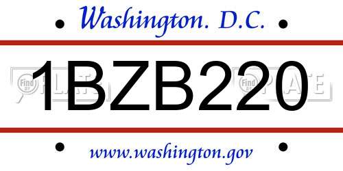 1BZB220 District Of Columbia License Plate