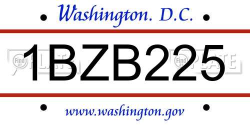 1BZB225 District Of Columbia License Plate