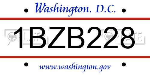 1BZB228 District Of Columbia License Plate