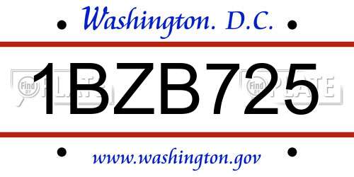 1BZB725 District Of Columbia License Plate