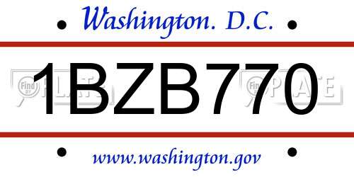 1BZB770 District Of Columbia License Plate