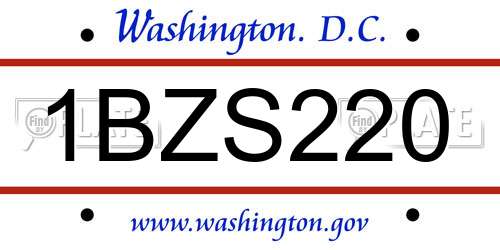 1BZS220 District Of Columbia License Plate